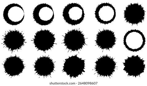 Round ink splash silhouette set - abstract paint blot shapes - scalable vector elements for branding, packaging, or print design