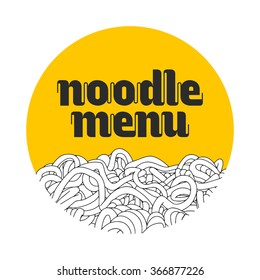 Round instant noodle menu design. Hand drawn vector illustration