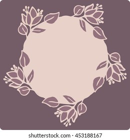 Round Invitation card on grunge background with line lace ornament. Template frame design for card. Vintage Lace Doily. Can be used for packaging, invitations. Wedding Day decoration, bag template.