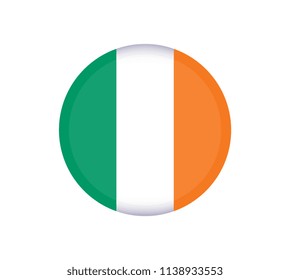 Round ireland flag vector icon isolated, ireland flag button. Flag of Ireland. Symbol of Independence Day, souvenir soccer game, button language, icon.