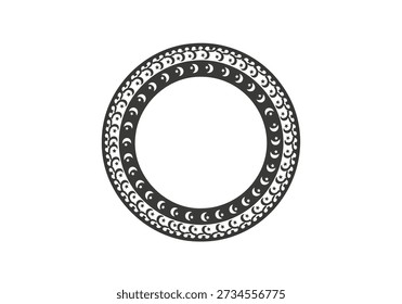 Round islamic frame vector illustration with crescent moons and stars pattern. elegant eid mubarak border. isolated on white background. perfect for religious celebrations.