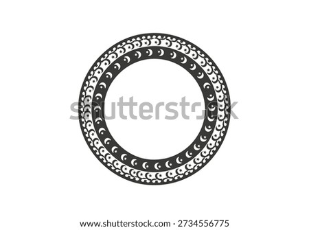 Round islamic frame vector illustration with crescent moons and stars pattern. elegant eid mubarak border. isolated on white background. perfect for religious celebrations.