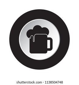 round isolated black and white button icon - black beer with foam