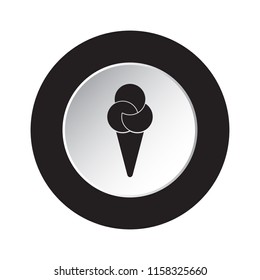 round isolated black and white button icon - ice cream with three scoops