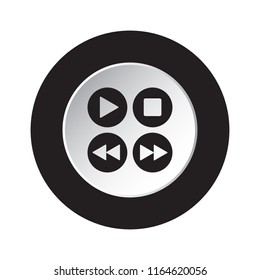 round isolated black and white button icon - four music control buttons