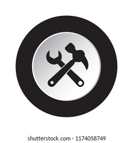 round isolated black and white button icon - claw hammer with spanner