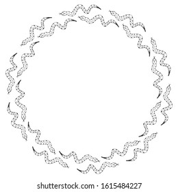 
Round isolated black and white frame for text with hand-drawn snakes. Vector.