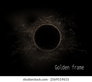 Round isolated gold frame with sparkling tinsel, design component.