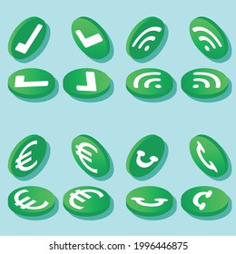 Botones Isometric Round, utilizables para sitios web, presentaciones, infografías y más. Fácil edición con iconos estándar.