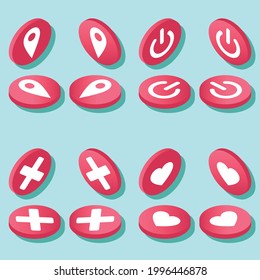 Round Isometric Icon buttons, usable for websites, presentations, infographics and more. Simple editability with standard icons.