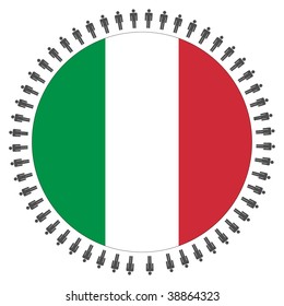 Round Italian flag with circle of people illustration