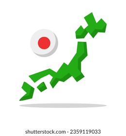 Round Japanese flag and Japanese map with shadow. Vector.