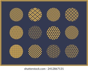 Round Japanese pattern icon set