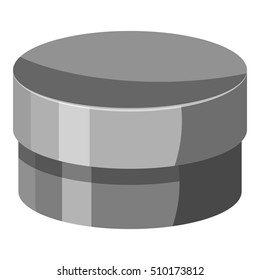 Round jar for cream icon. Gray monochrome illustration of round jar for cream vector icon for web