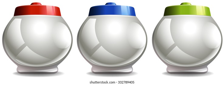 Round jar with lids in three colors illustration