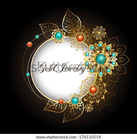 Round Jewelry Banner Decorated Jewelery Gold Stock Vector 