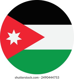 Runde jordanische Flagge . Jordanien Kreis Flagge . Button der jordanischen Flagge . Vektorillustration