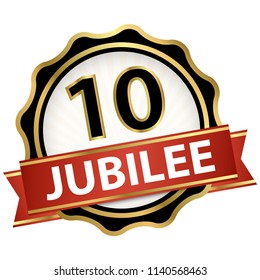 round jubilee button with red banner for marketing use for 10 years