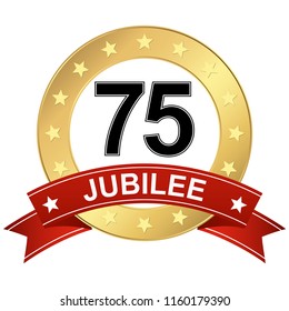 round jubilee button with red banner for marketing use for 75 years