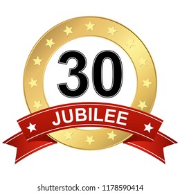 round jubilee button with red banner for marketing use for 30 years