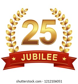 round jubilee button with red banner for marketing use for 25 years