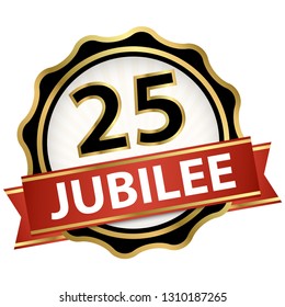 round jubilee button with red banner for marketing use for 25 years