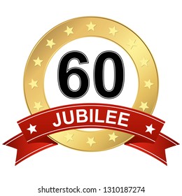 round jubilee button with red banner for marketing use for 60 years