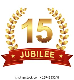 round jubilee button with red banner for marketing use for 15 years