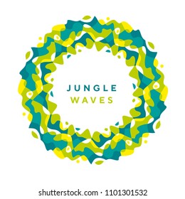 Round jungle modern design element. Tropical green colors pattern for header, card, invitation, poster, cover and other web and print design projects. stock vector illustration