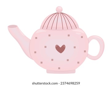 Runder Wasserkocher mit Herz und Quadraten, süßer Teekessel in rosa und braunen Farben, Vektorgrafik von Teakettl