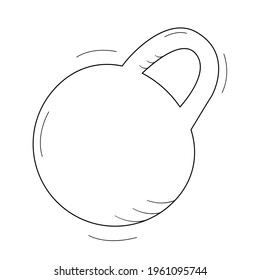 Round kettlebell, weight lifting. Sport equipment. Contour isolated doodle objects on a white.