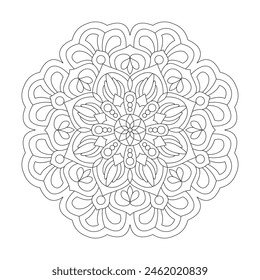 Round Kids Mandala Coloring Book Page for kdp Book Interior. Peaceful Petals, Ability to Relax, Brain Experiences, Harmonious Haven, Peaceful Portraits, Blossoming Beauty mandala design.