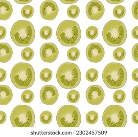 Round kiwi slices with peel. Seamless pattern in vector. Suitable for backgrounds and prints.