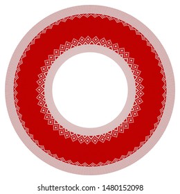 Round Knitted frame for greeting cards and advertising for Christmas and New Year. Isolated on white background.