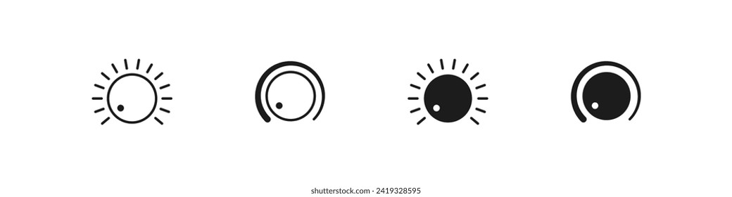 Round knob switch icon set. Flat and outline rotate controller icons.