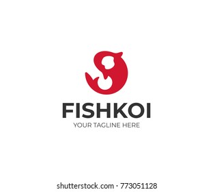 Round Koi Logo Template. Carp Vector Design. Fish Illustration