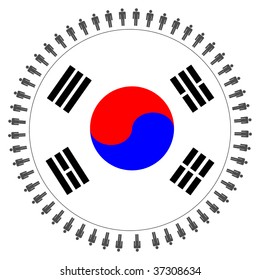 Round Korean flag with circle of people illustration