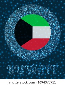 Insignia de Kuwait. Bandera de Kuwait en brillante estilo de red mesh. Logo de la red nacional. Ilustración vectorial fría.