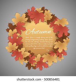 Round label with autumn leaves. Round frame.