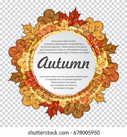 Round label with autumn maple leaves. Autumn frame.