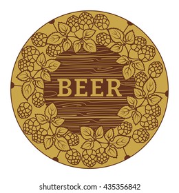 Round label Beer with ornament of hops