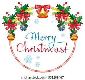 Round label with Christmas bells and artistic written text: "Merry Christmas!". Christmas holiday background. Vector clip art.