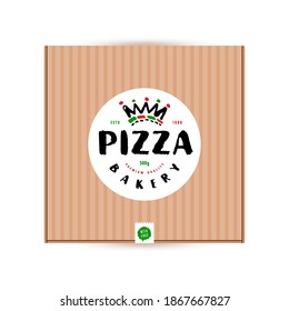Round label design for box of pizza. Hand-drawn style