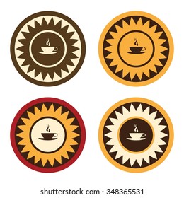 Round label design of tea or coffee product. Vector illustration