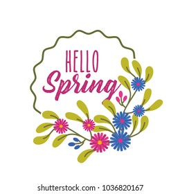 round label flowers decoration hello spring