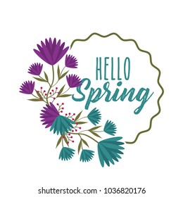 round label flowers decoration hello spring