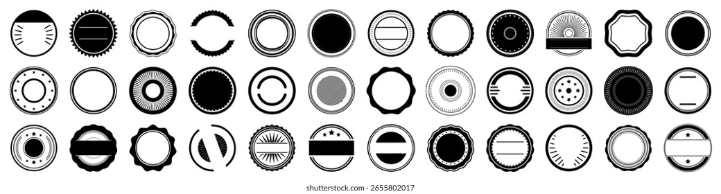 Coleção de quadros de rótulo redondo. Conjunto de modelos de selo em branco vazios para design de logotipo, etiqueta ou carimbo