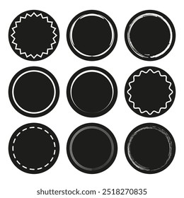 Round label icons. Circular seal symbols. Blank badge vector. Decorative stamp shapes.