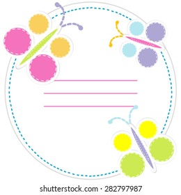 Round label for kids with stylized butterflies