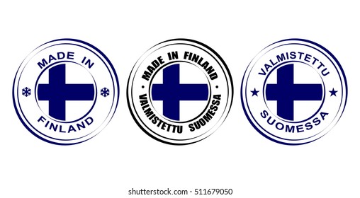 Round label "Made in Finland" with flag